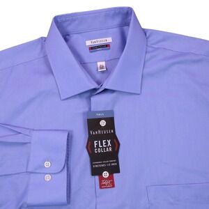 NEW Van Heusen Flex Collar Tall Dress Shirt 18 1/2 37/38 Wrinkle Free‎ Blue